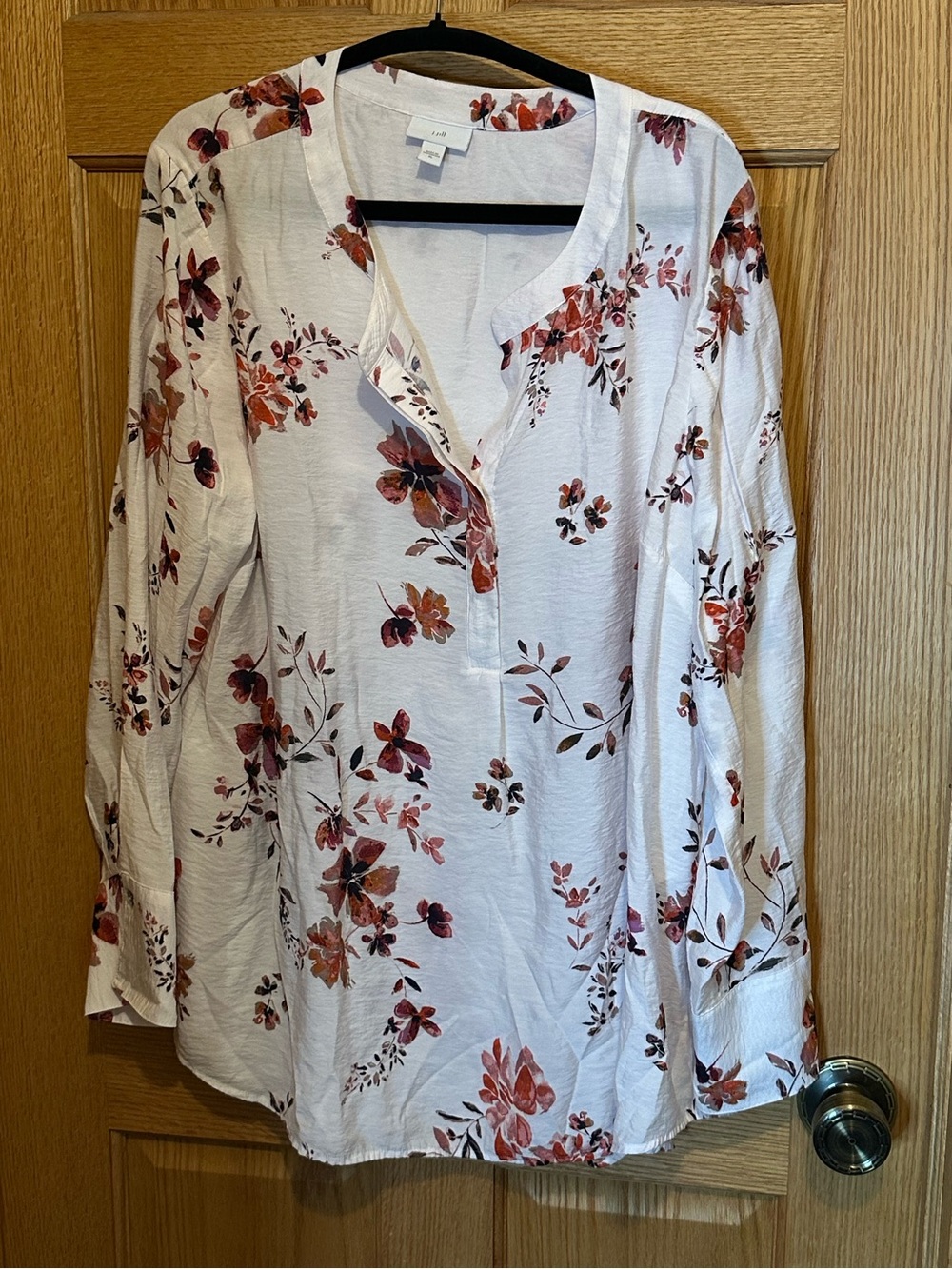 J Jill Pop-Over Blouse Tunic Top Pullover Floral Print Long Sleeve size XL